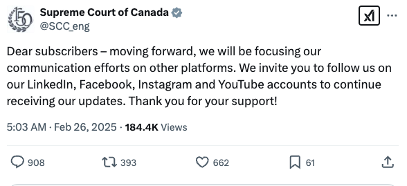 The Supreme Court of Canada Leaves Twitter - It's time all Canadian entities use Canadian Social Media - Murkyview